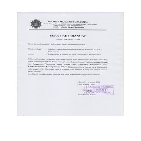 BUKTI SURAT KETERANGAN  NOVEMBER 2018