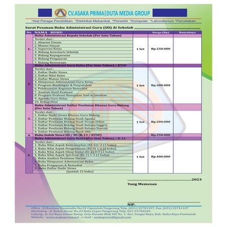 BUKU ADMINISTRASI GURU KELAS SD 2024 /2025