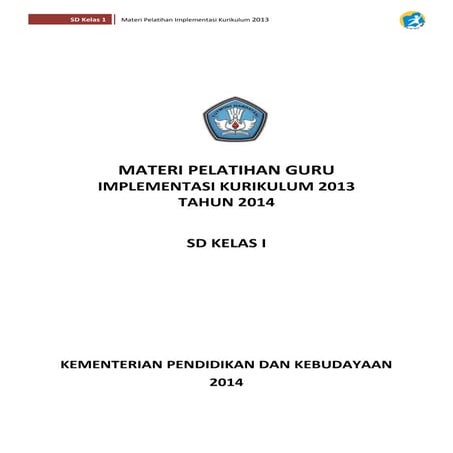 Buku Materi Pelatihan Kurikulum 2013 Kelas 1 SD