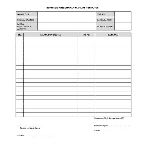 Buku log penggunaan makmal komputer