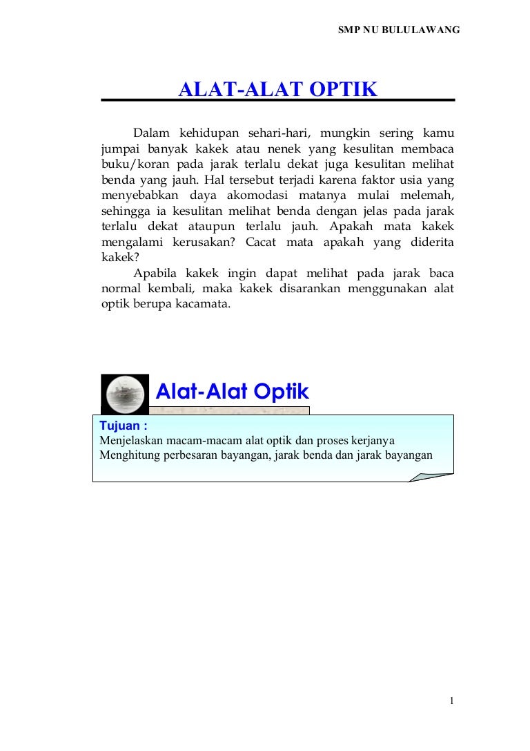 Alat Alat Optik Smp Kurikulum 2006 - Berbagai Alat