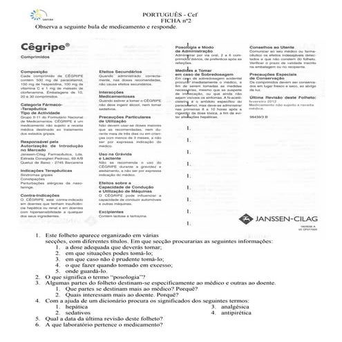 Bula medicamento ficha trabalho | DOC