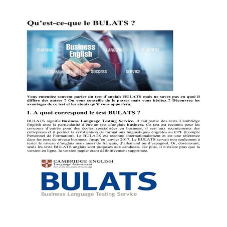 Qu'est-ce-que le BULATS ?