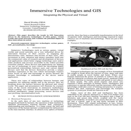 Immersive Technologies and GIS -Integrating the physical and virtual
