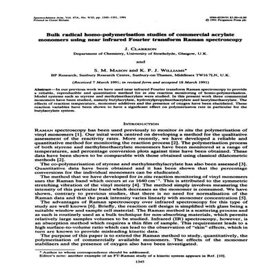 Bulk radical homo polymerisation studies on commercial arcylate monomers usin...