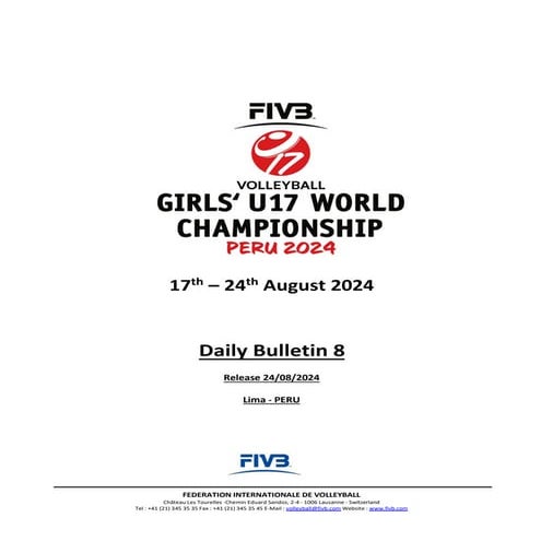 Boletín final del I Mundial de Voleibol femenino FIVB U17 Perú 2024