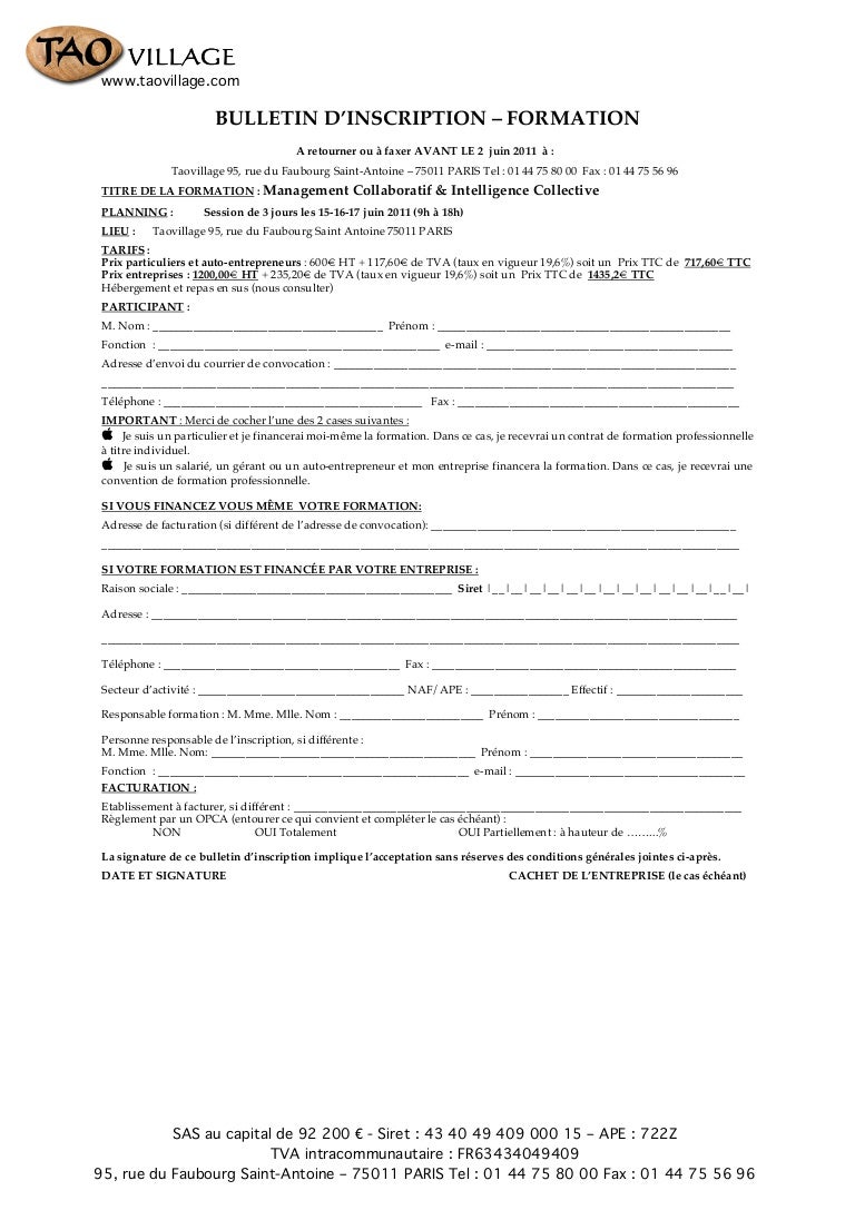 Bulletin D Inscription Formation Tao Pro 2011