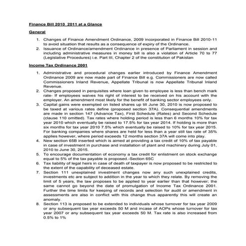 Bullet Points Budget 2010 11