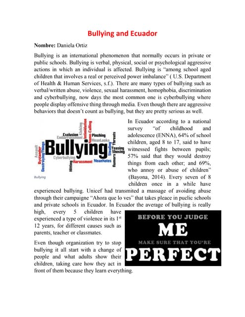 Bullying and ecuador( daniela ortiz) 1ro b