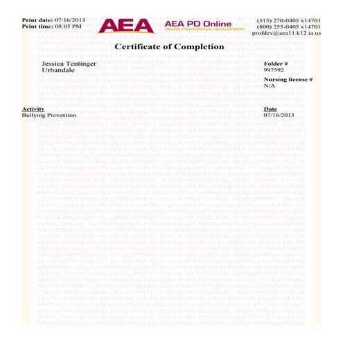 Bullying Prevention Certification