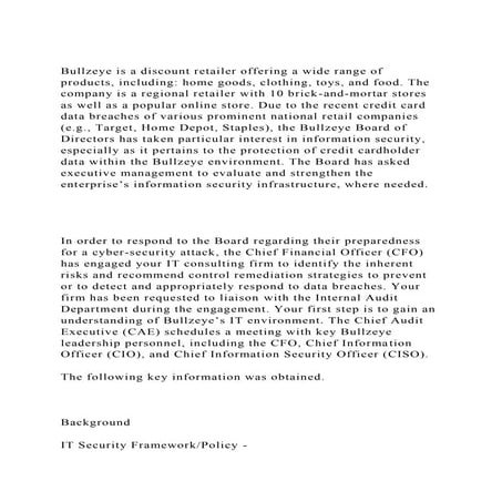 Bullzeye is a discount retailer offering a wide range of products,.docx