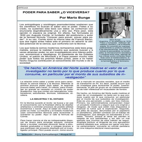 MARIO BUNGE: SABER Y PODER