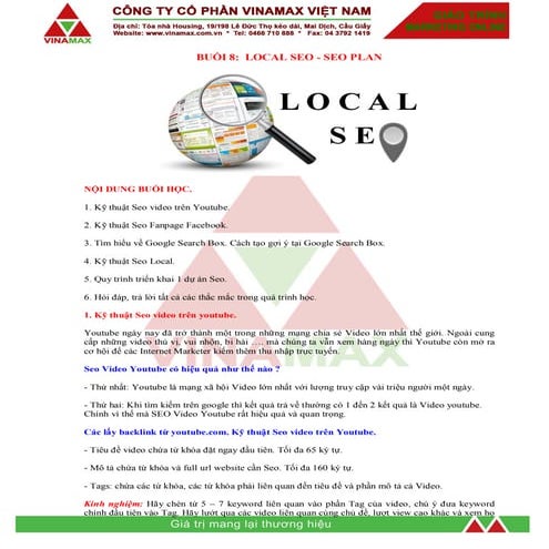 (SEO) buổi 8 : local seo, seo plan