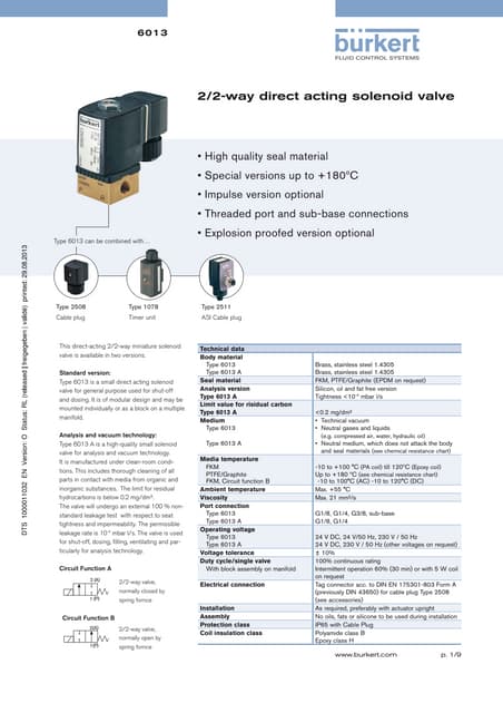 Elettrovalvola BURKERT 6013A 120V 60Hz 1/4 NPT - Usata Da Macchina Funzionante