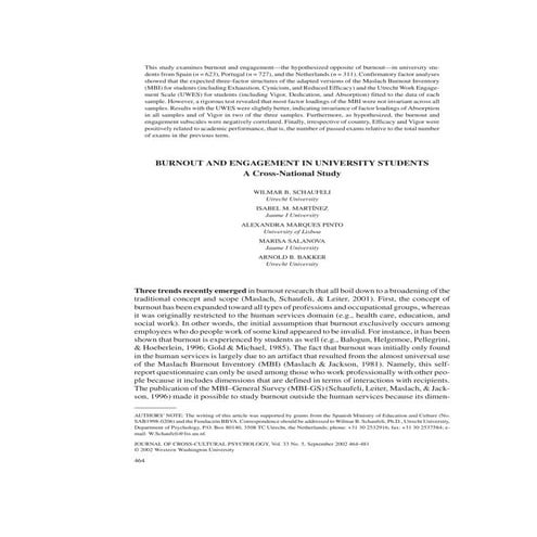 Burnout and engagement in university students