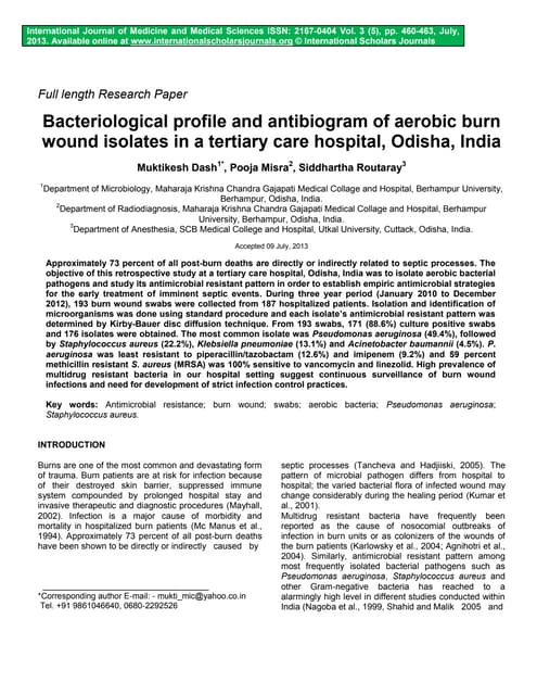ISOLATION AND IDENTIFICATION OF AEROBIC PATHOGENIC BACTERIA FROM BURN ...