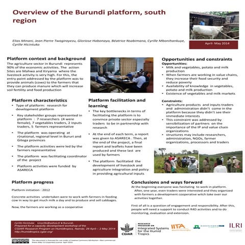 Overview of the Burundi platform, south region 