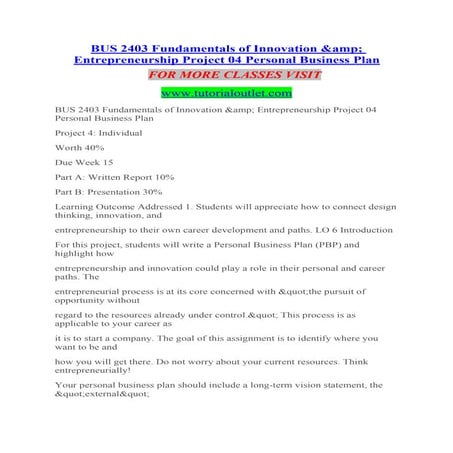 BUS 2403 Fundamentals of Innovation &amp Experience Tradition/tutorialoutletd...