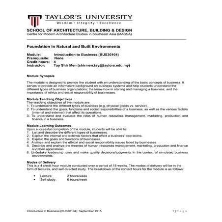 Business Module Outline | DOC