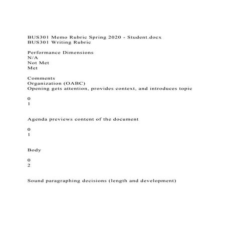 BUS301 Memo Rubric Spring 2020 - Student.docxBUS301 Writing Ru.docx