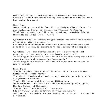 BUS 303 Diversity and Leveraging Difference WorksheetCreate a WO