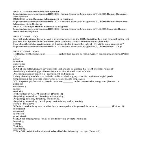 BUS 303 Entire Course (Human Resource Management - entirecourse.com)