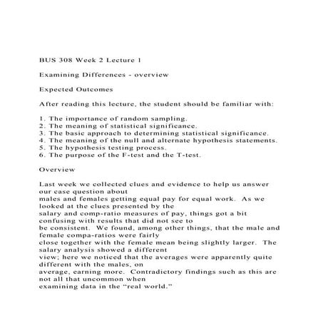BUS 308 Week 2 Lecture 1 Examining Differences - overview .docx
