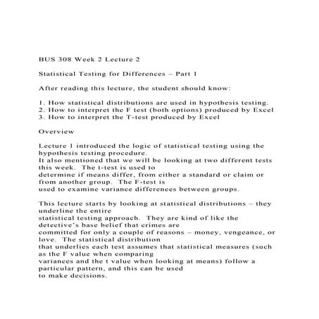 BUS 308 Week 2 Lecture 2 Statistical Testing for Differenc.docx