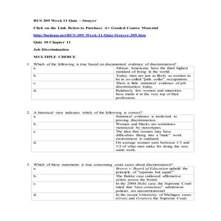 Bus 309 business ethics week 11 quiz