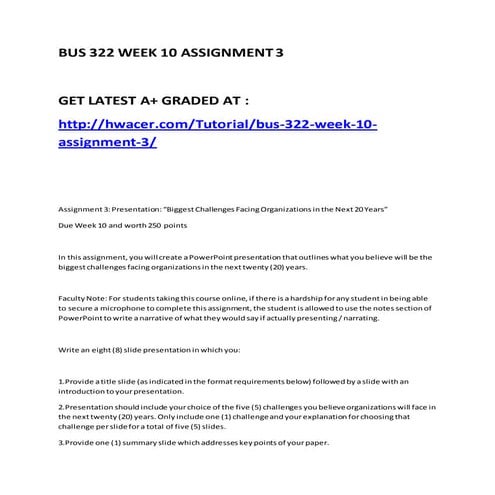 Bus 322 week 10 assignment 3