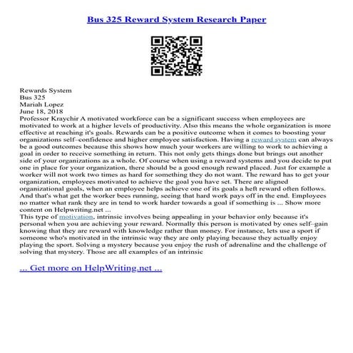 Bus 325 Reward System Research Paper