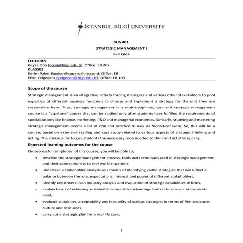 Bus 401 Syllabus 2009