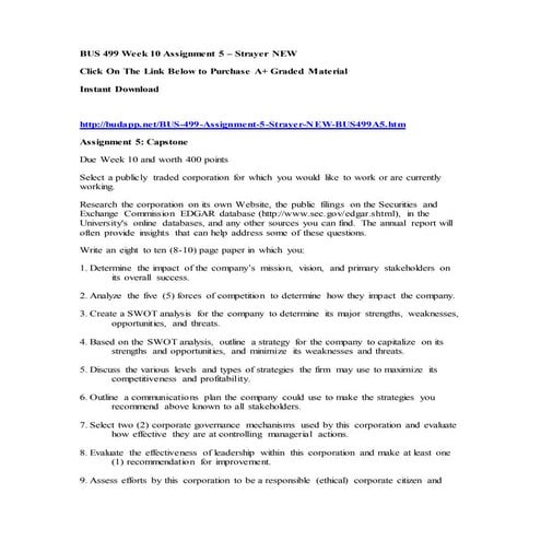 Bus 499 week 10 assignment 5 – capstone | DOCX