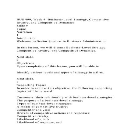 BUS 499, Week 4 Business-Level Strategy, Competitive Rivalry, and.docx