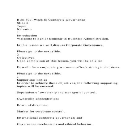 BUS 499, Week 8 Corporate Governance Slide #TopicNarration.docx