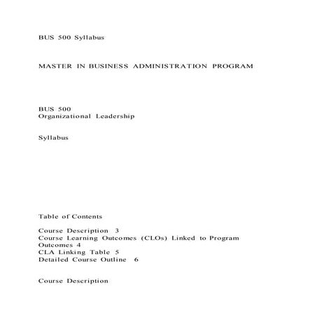 BUS 500 SyllabusMASTER IN BUSINESS ADMINISTRATION PROGRAM | DOCX