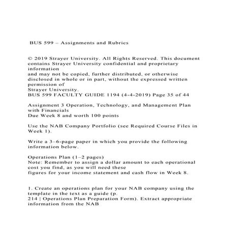 BUS 599 – Assignments and Rubrics  © 2019 Strayer Unive.docx