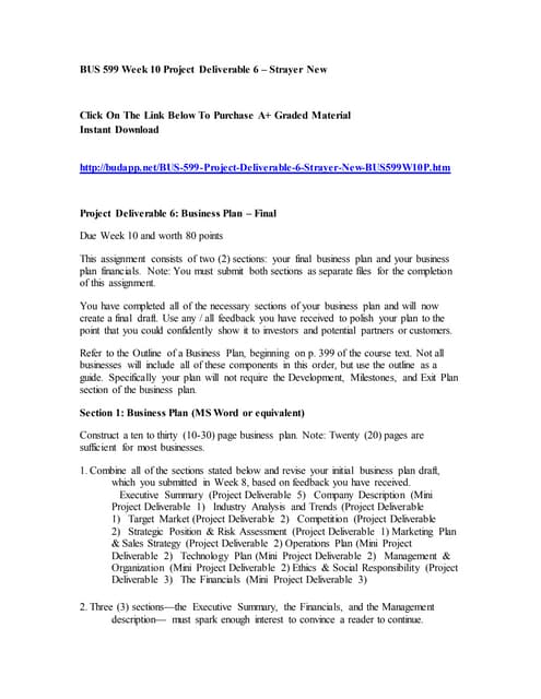 Bus 599 week 10 project deliverable 6 strayer new essay picture