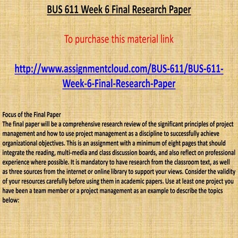Bus 611 week 6 final research paper