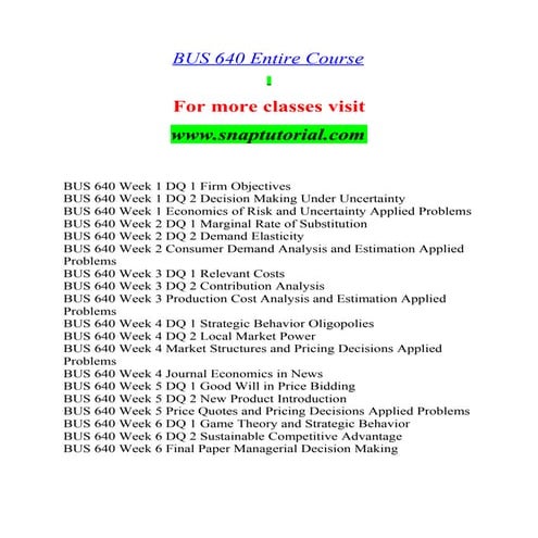 BUS 640 Education Planning--bus640.com