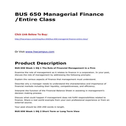 Bus 650 managerial finance entire class