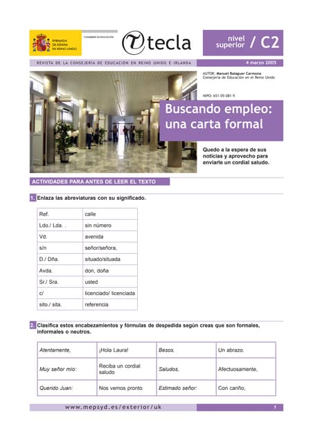 Buscando empleo : una carta formal