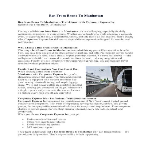 Bus From Bronx To Manhattan | Corporate Express Inc