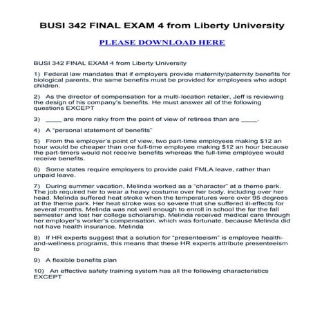 Busi 342 final exam 4 from liberty university