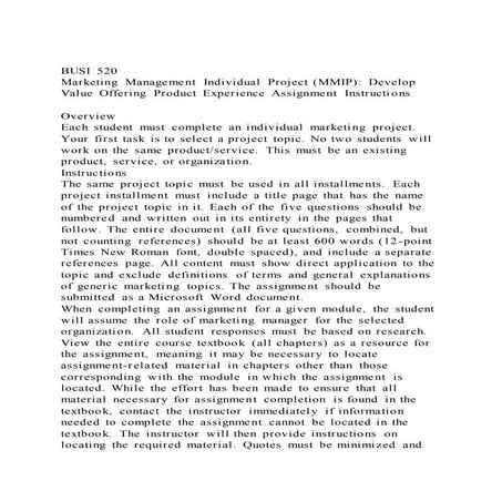 BUSI 520Marketing Management Individual Project (MMIP) Develop | DOCX