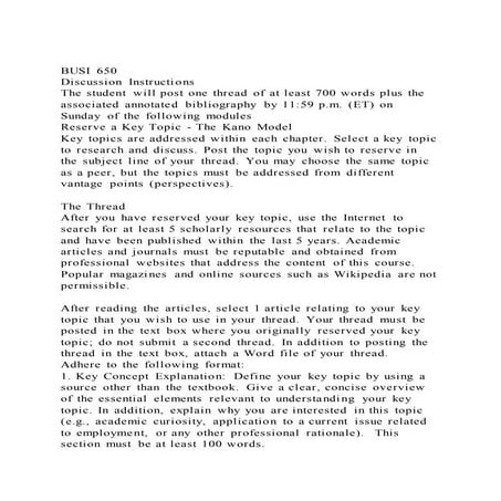 BUSI 650Discussion InstructionsThe student will post one threa