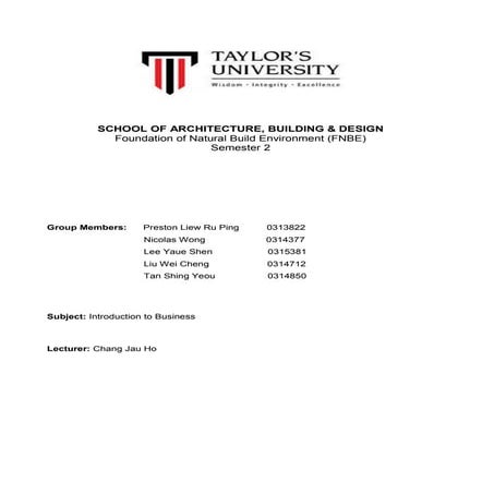 Introduction to business final project (final report) | DOC