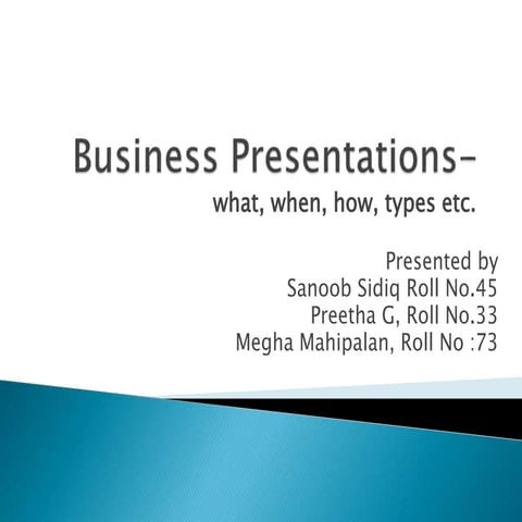 Business Presentations - What, When,how Types etc