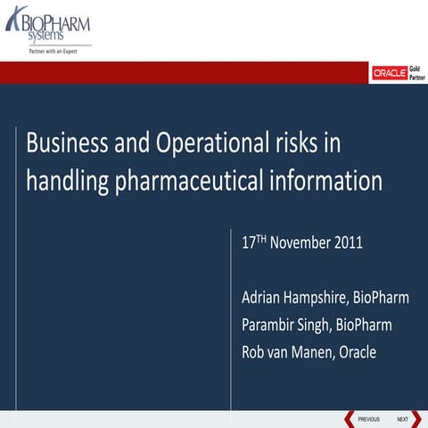 Business and Operational Risks in Pharmaceutical Information