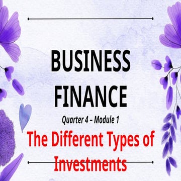 Business Finance- Different Types of Investments